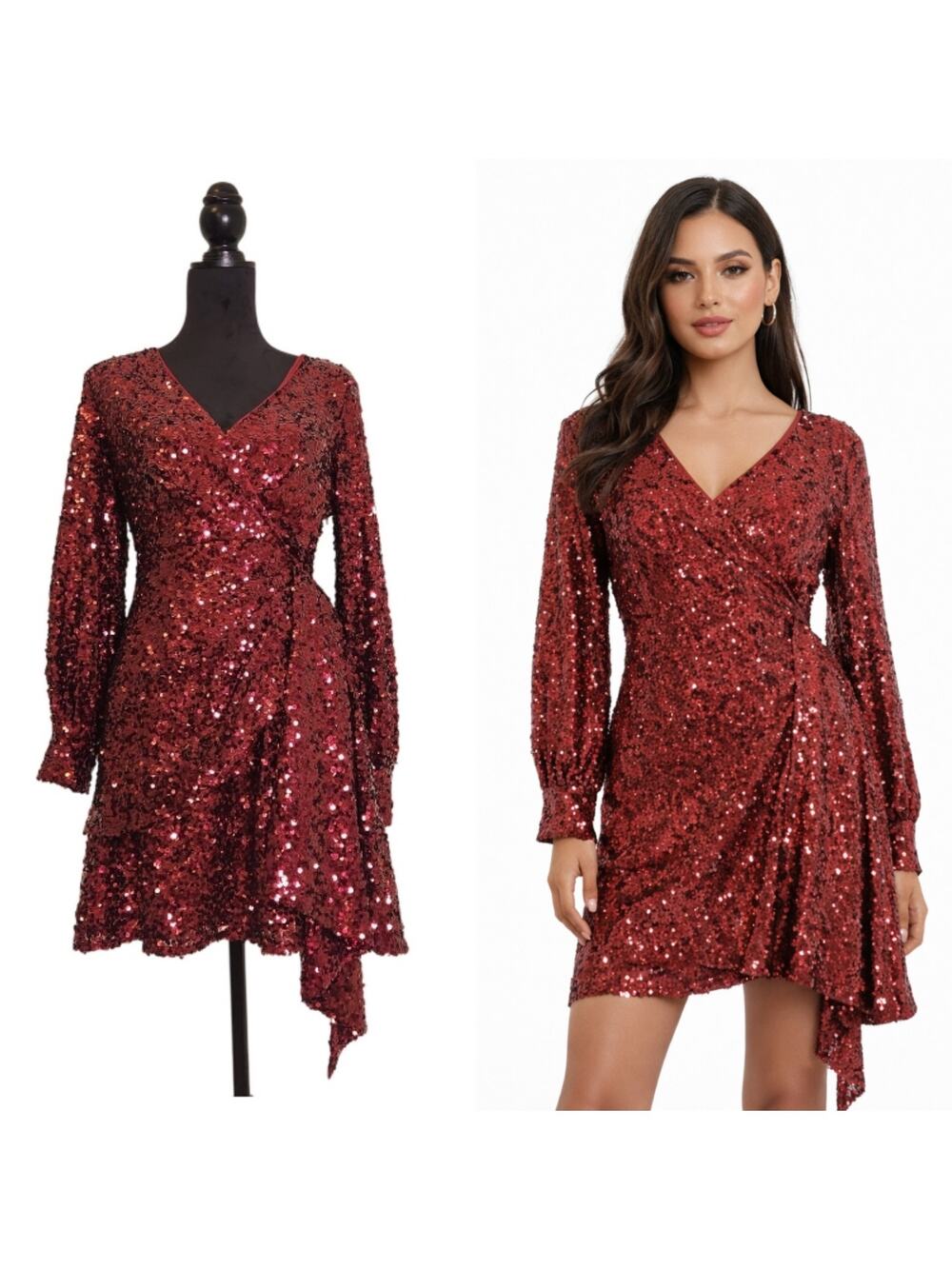 SASHIN & BABI NWT Red Sequin Wrap Dress, Sample Size 4